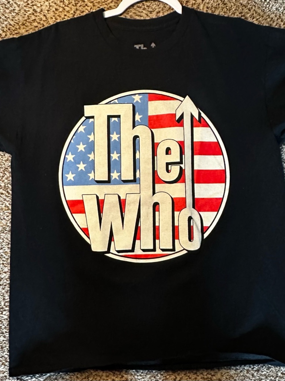 The Who 2022 tour Black Graphic Tee with American Flag Logo